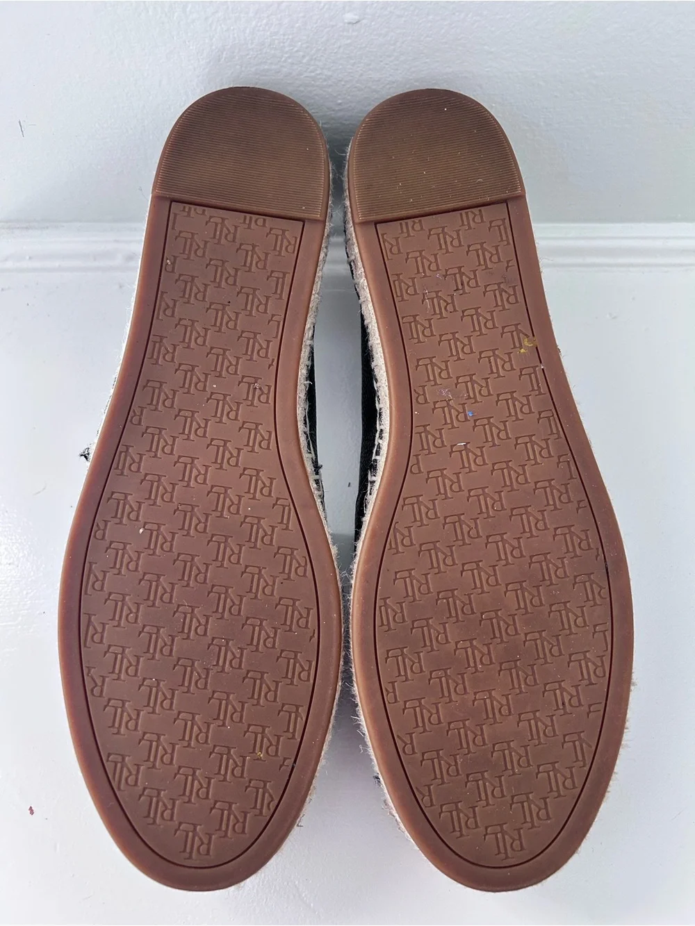 Ralph Lauren Espadrille Flats Black Leather Size 8.5